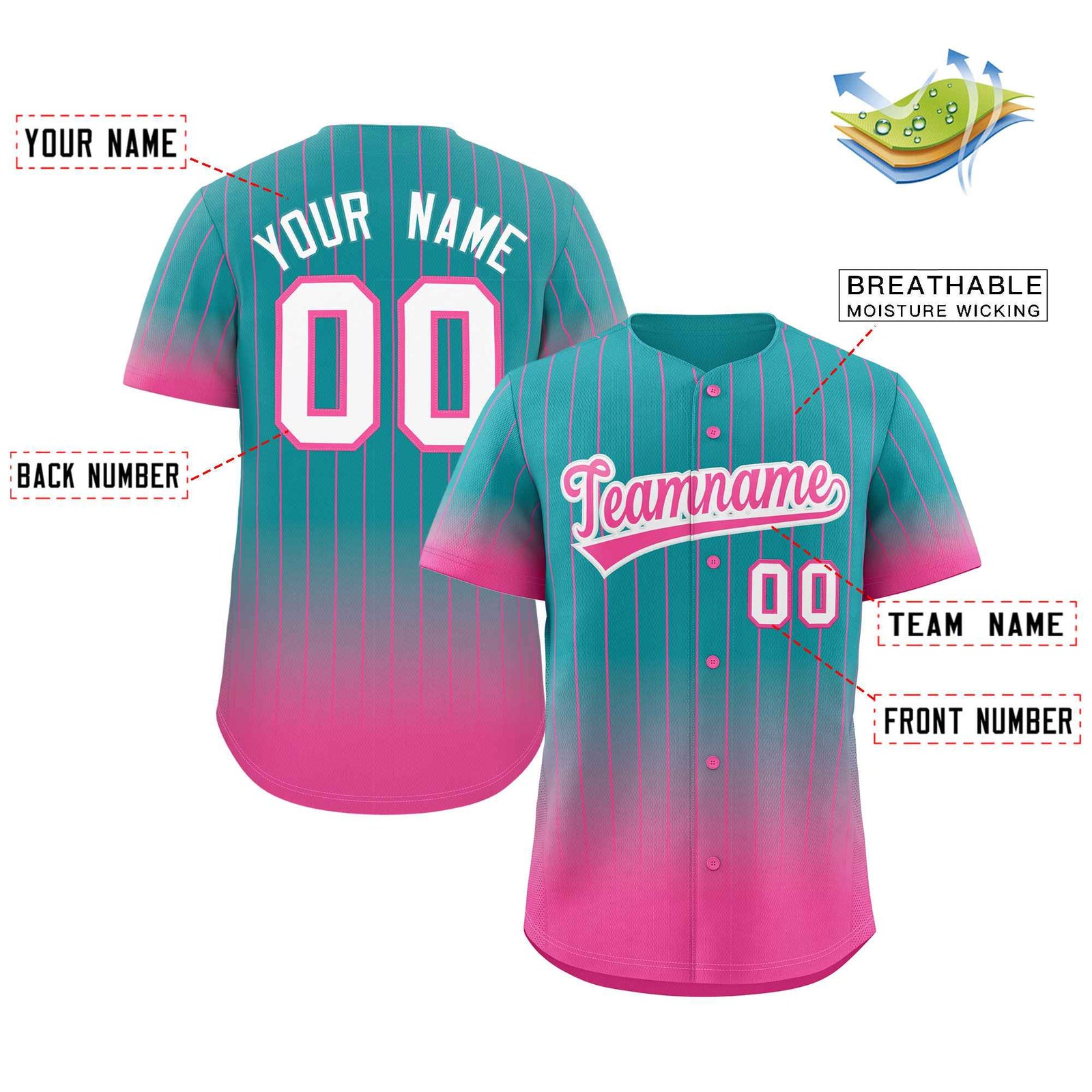 Custom Aqua Pink-White Gradient Stripe Fashion Authentic Baseball Jers - KXKSHOP_files - 图片 2